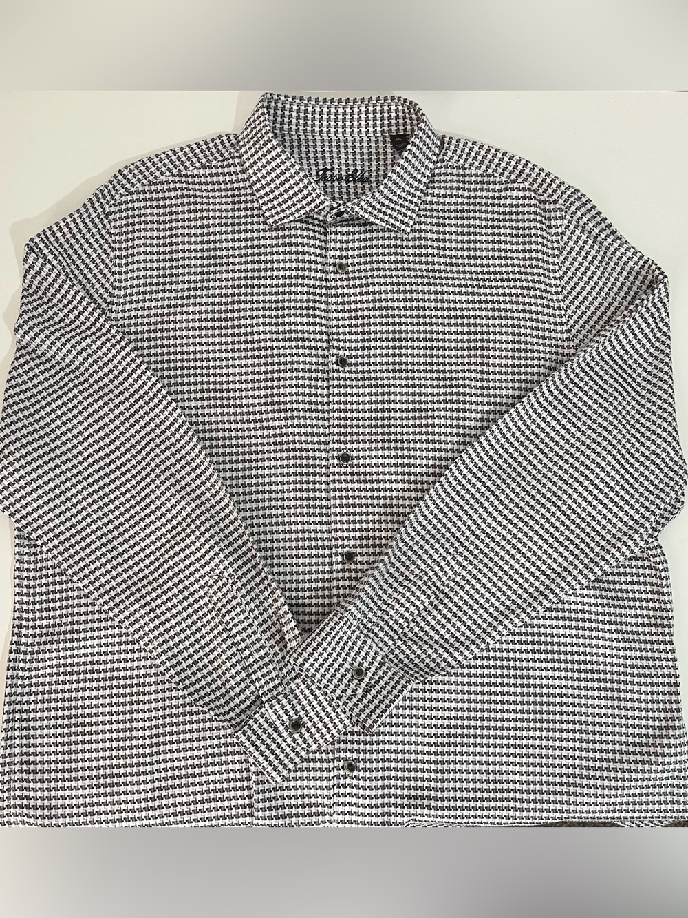 Tasso Elba Men's XXL Button Down Shirt Black White Geometric Print 100% Cotton